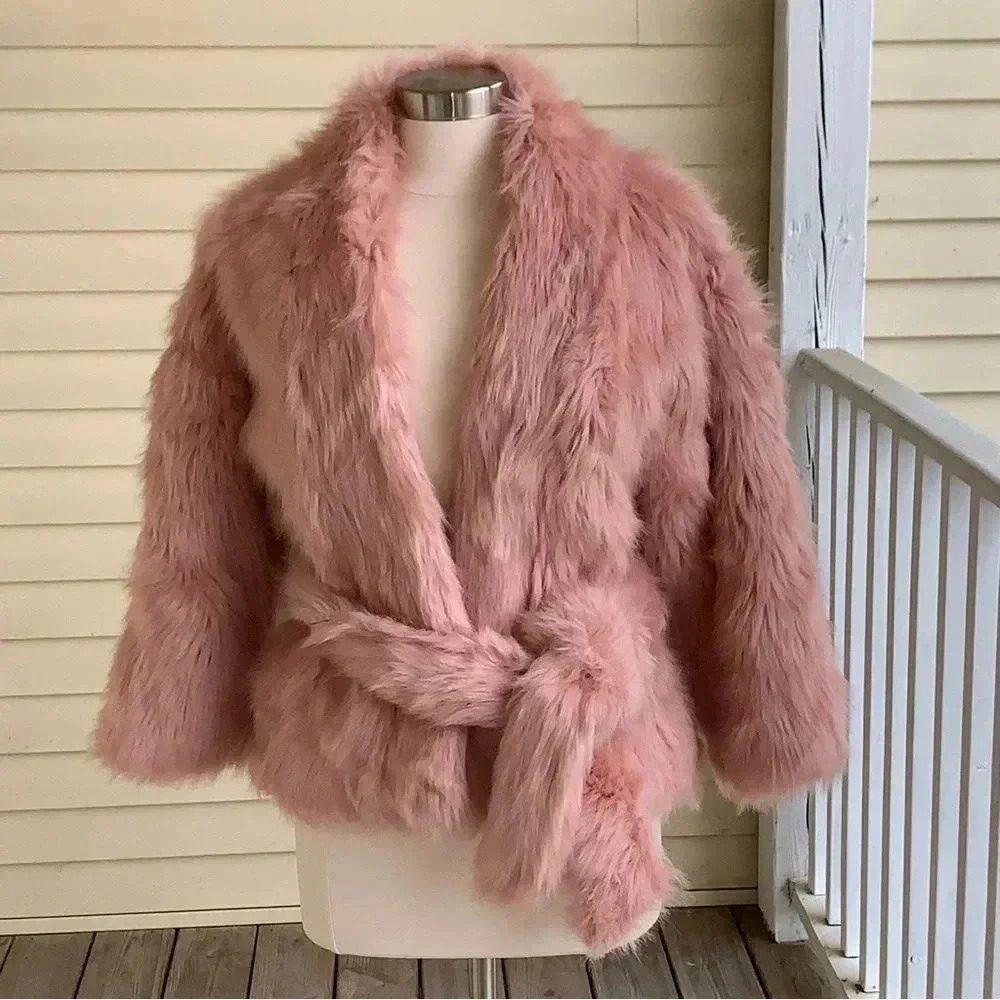 Eva Mendes NY&C Faux Fur Coat Jacket Pink Womens Size XS /S Small Barbiecore Lux - Picture 3 of 10